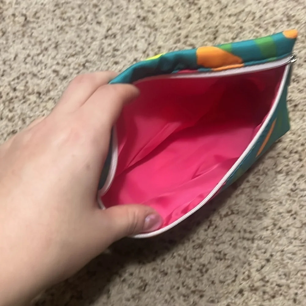 clinique teal floral make up bag